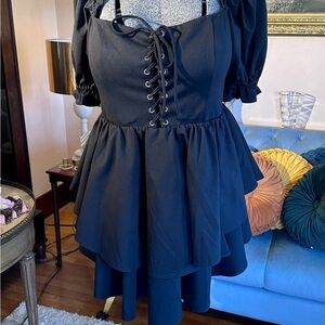 Selkie Black Lace-Up Stretch Dress